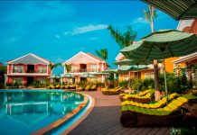 Pool side view of Swosti CHilika resort near Chilika Lagoon, Ganjam, Odisha