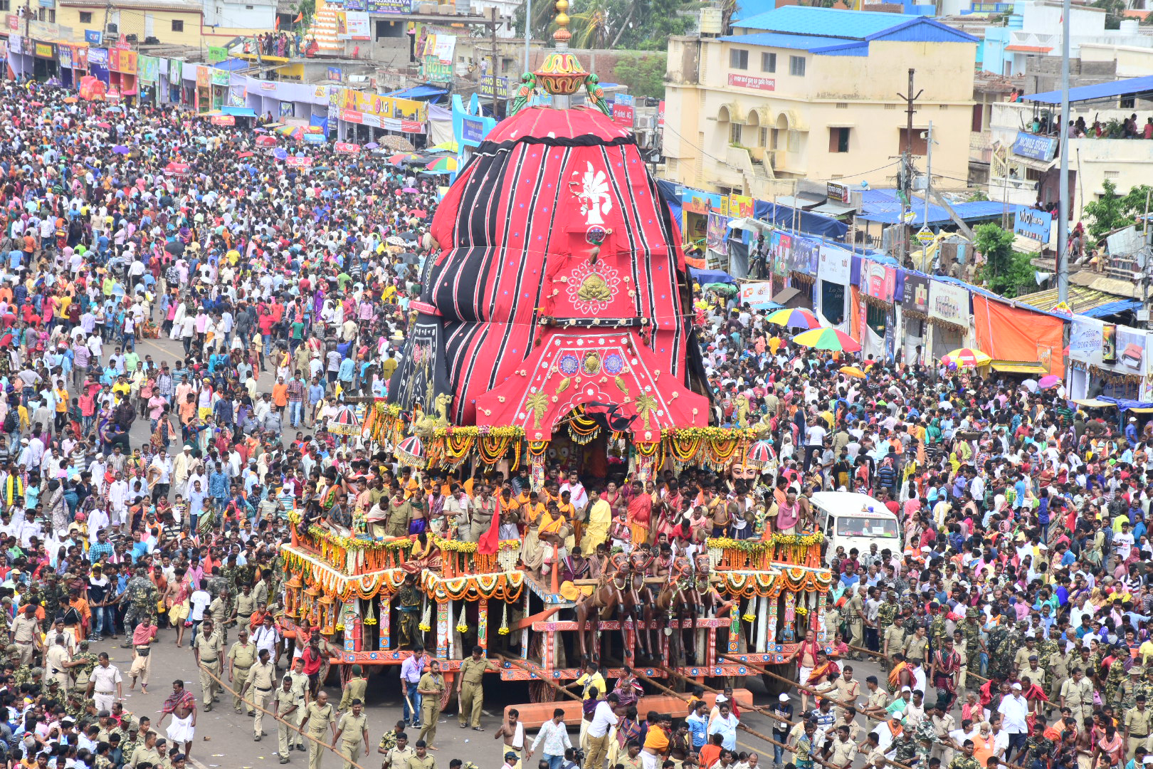 Chariots near Gundicha temple on Bahuda Yatra in Puri on Friday