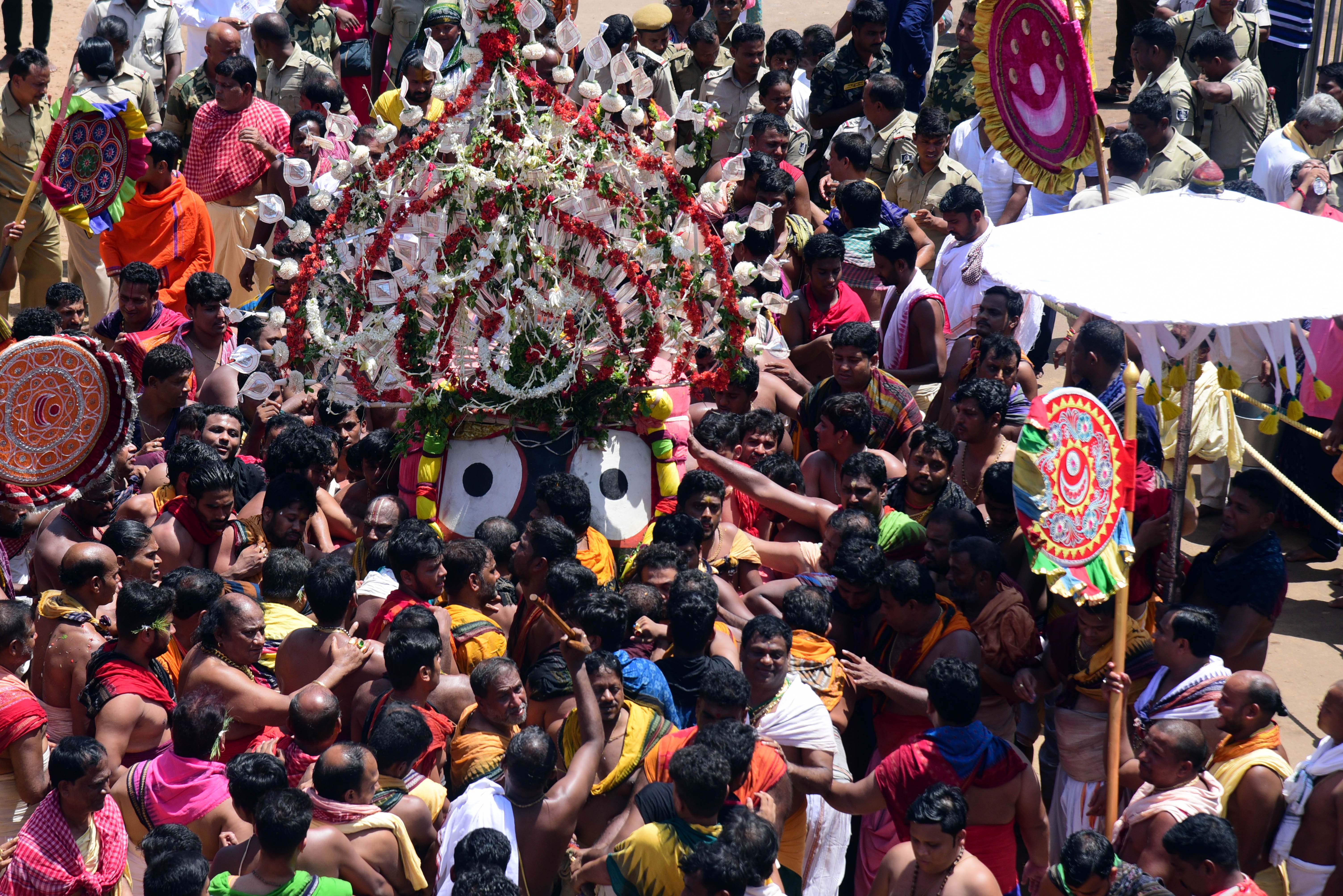 Shree Jagannath Pahandi near Gundicha temple on Bahuda Yatra in Puri on Friday